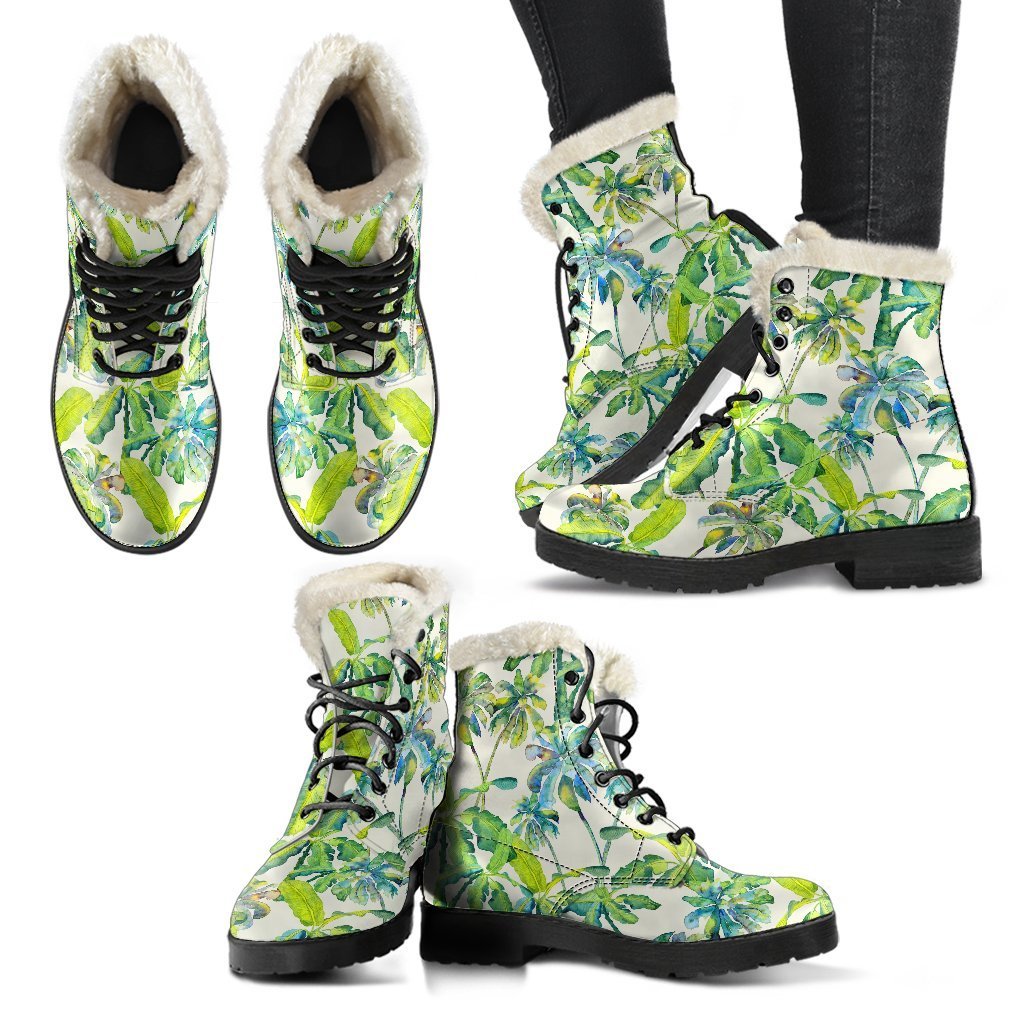 Palm Tree Paradise Faux Fur Leather Boots for the Free-Spirited Hippie - 2