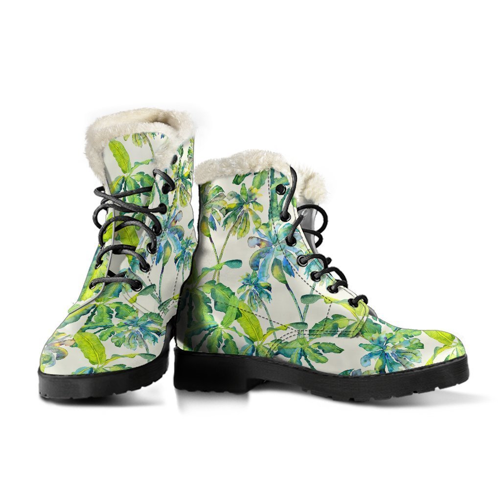 Palm Tree Paradise Faux Fur Leather Boots for the Free-Spirited Hippie - 3