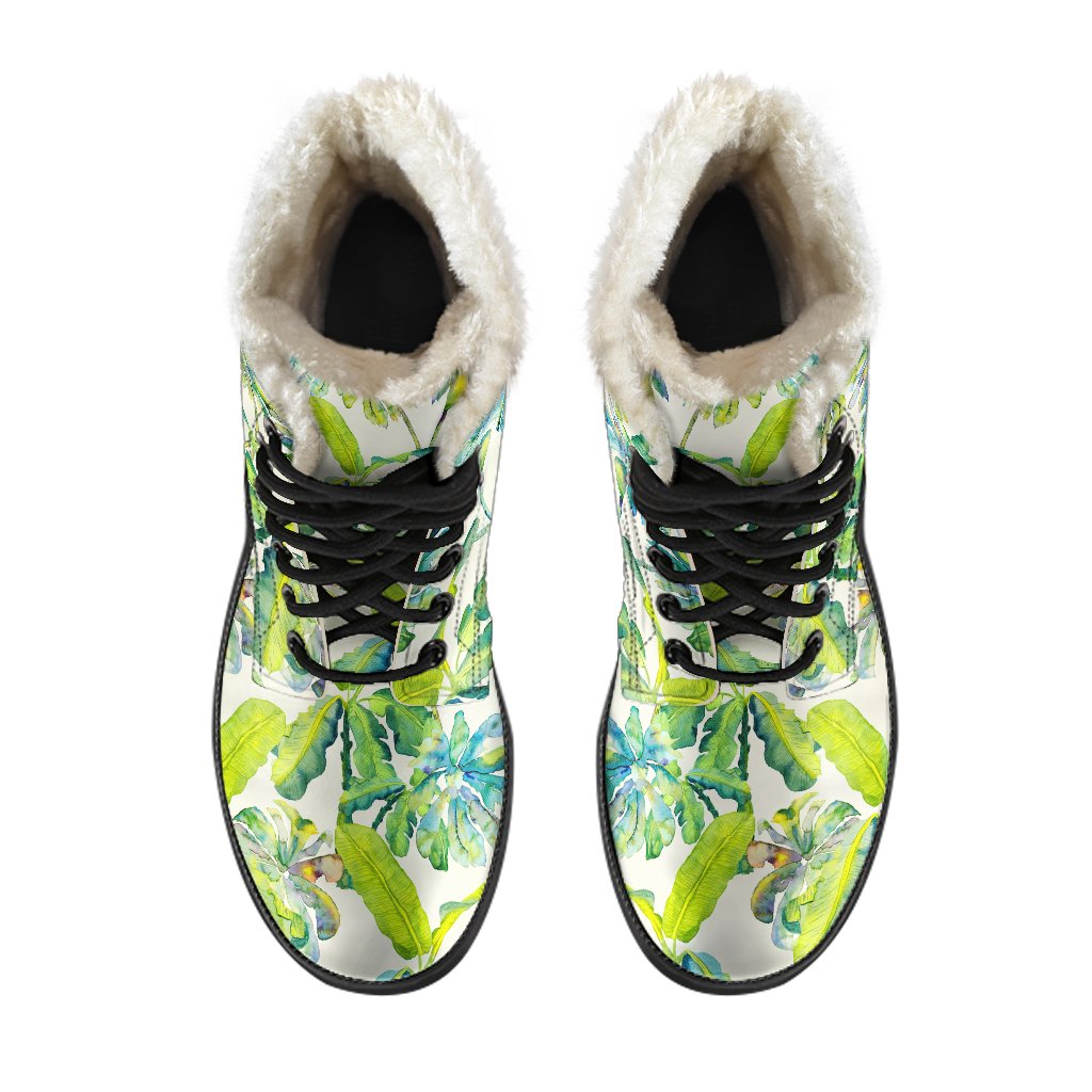 Palm Tree Paradise Faux Fur Leather Boots for the Free-Spirited Hippie - 4