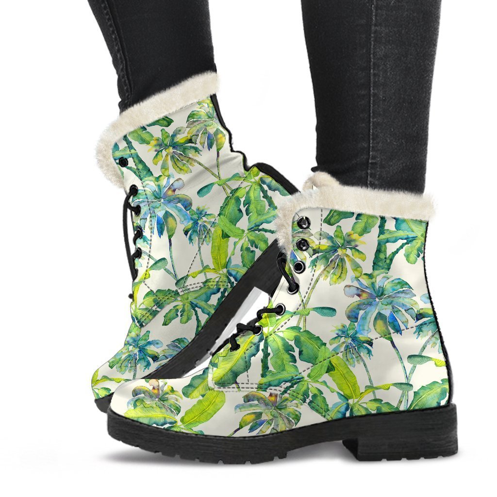 Palm Tree Paradise Faux Fur Leather Boots for the Free-Spirited Hippie - 1