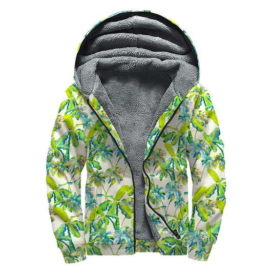 Bohemian Bliss: Palm Tree & Banana Pattern Sherpa Lined Hoodie - 1