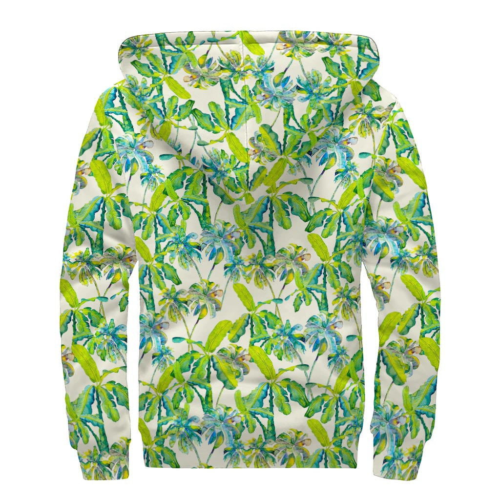 Bohemian Bliss: Palm Tree & Banana Pattern Sherpa Lined Hoodie - 2