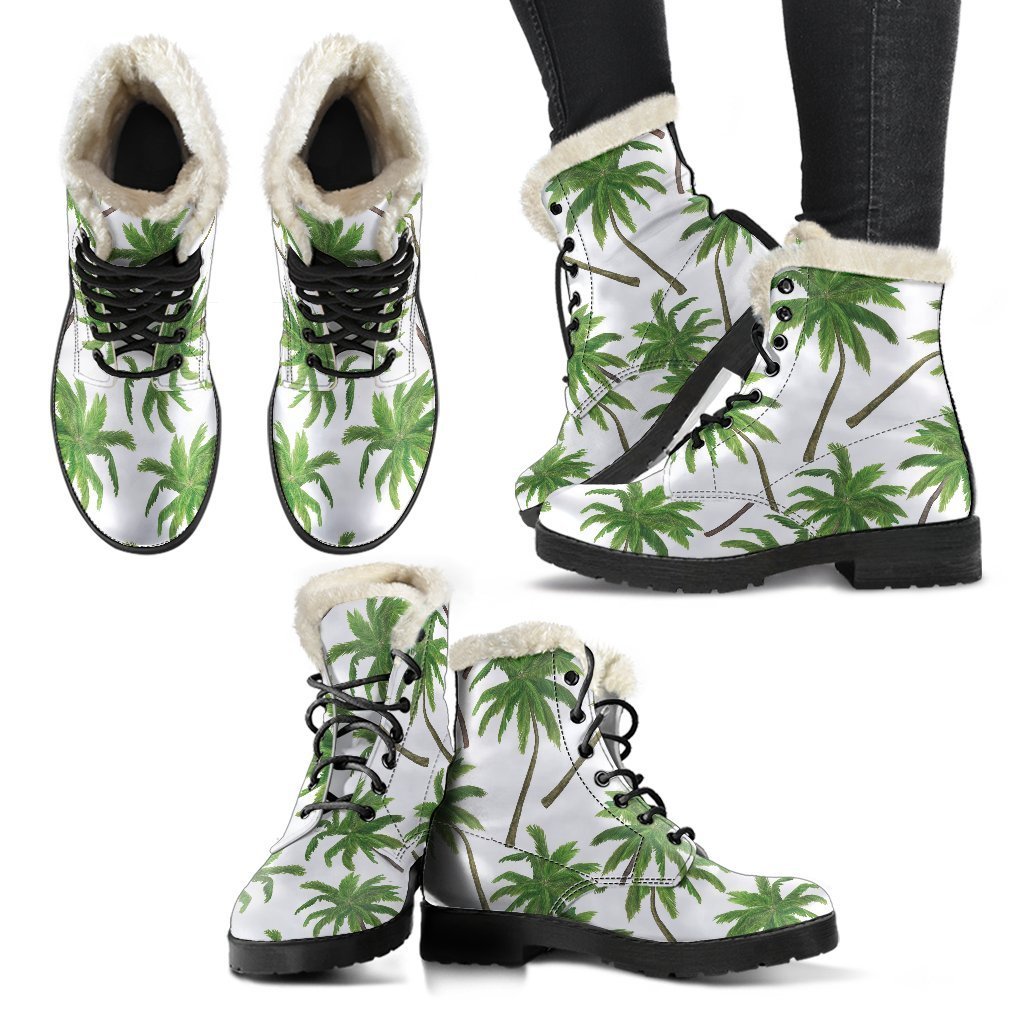 Groovy Palm Tree Pattern Faux Fur Leather Boots for Trendy Hippies - 2