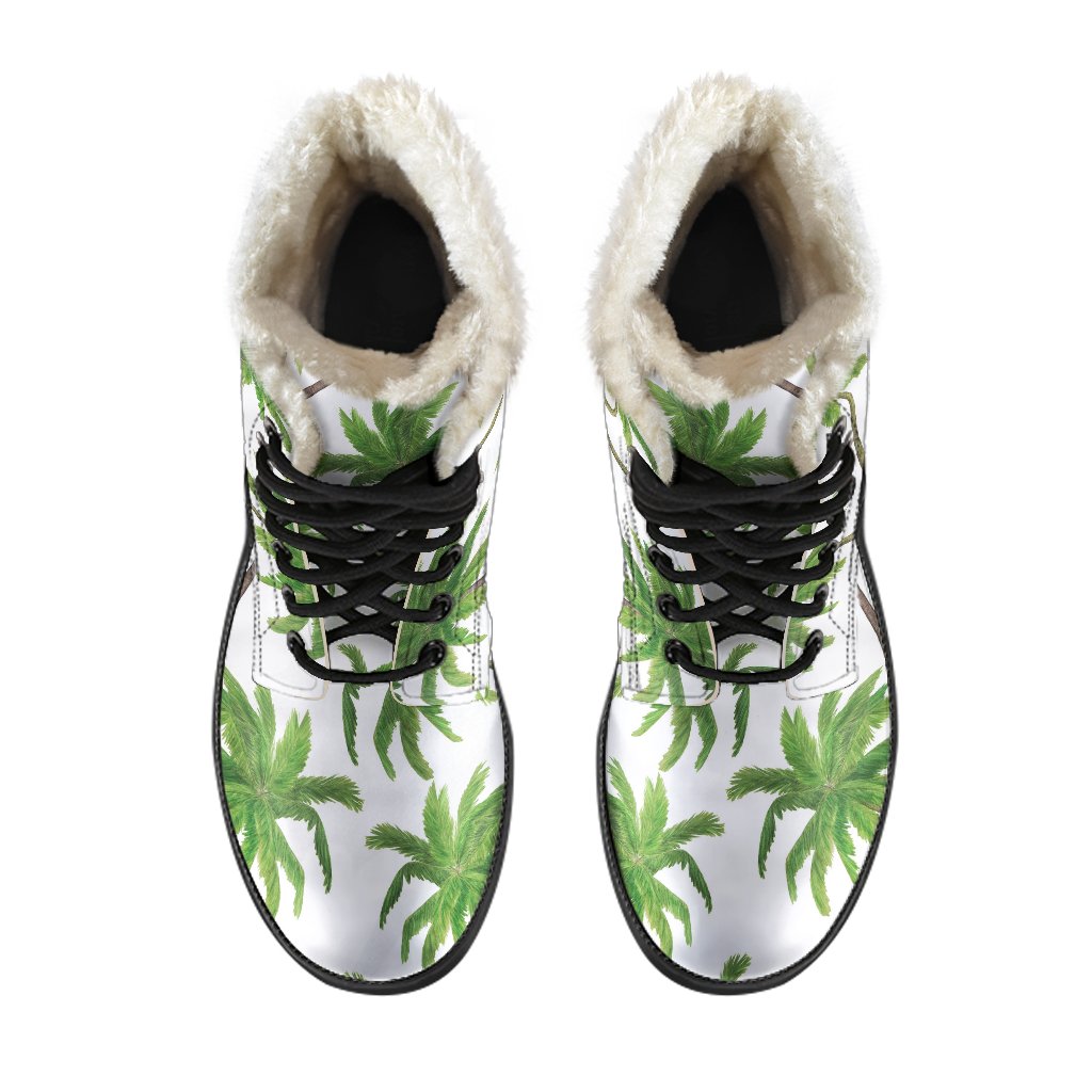 Groovy Palm Tree Pattern Faux Fur Leather Boots for Trendy Hippies - 4