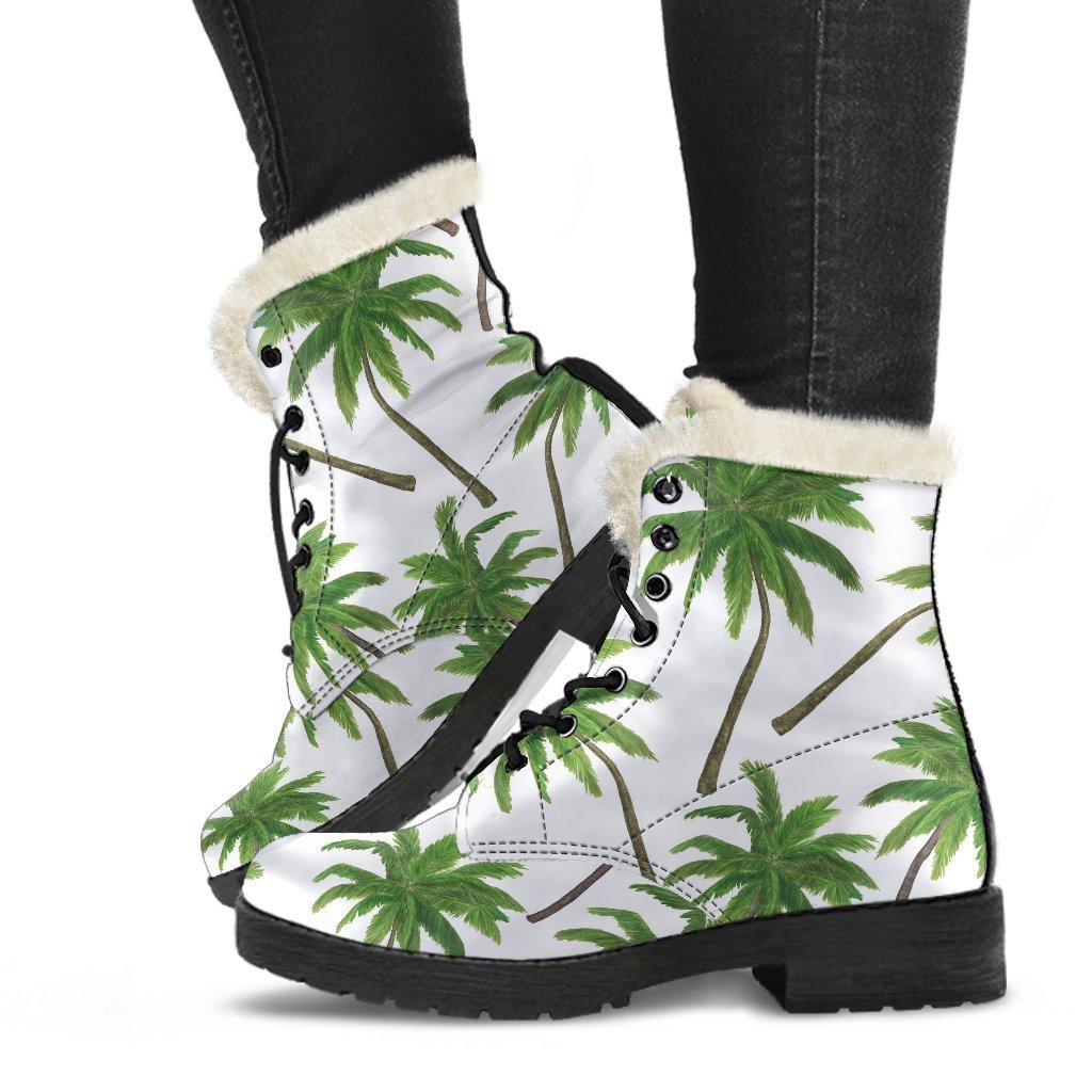 Groovy Palm Tree Pattern Faux Fur Leather Boots for Trendy Hippies - 1