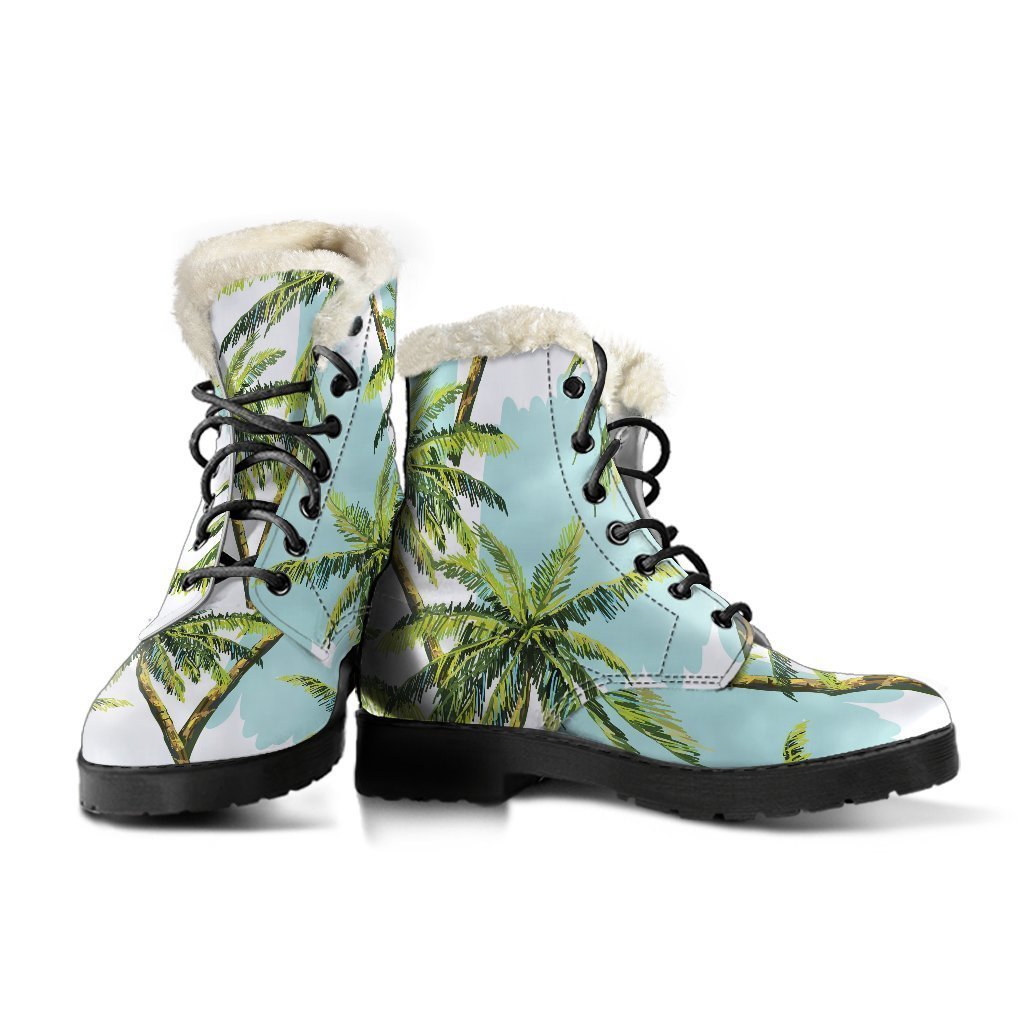 Groovy Palm Tree Faux Fur Leather Boots for Hippies - 3