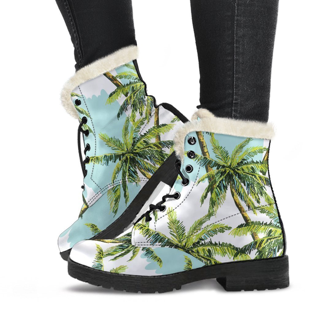 Groovy Palm Tree Faux Fur Leather Boots for Hippies - 1