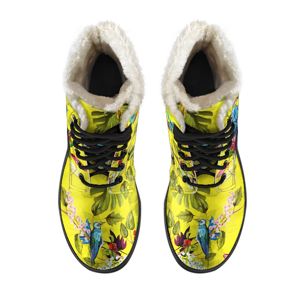 Step out in Style: Parrot Tropical Pattern Faux Fur Leather Boots for the Modern Hippie - 4