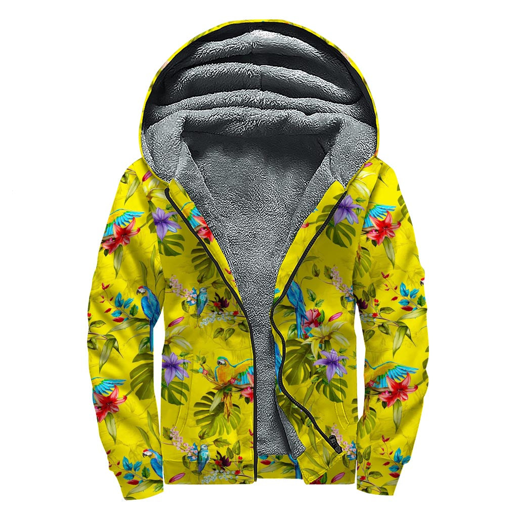 Parrot Paradise Sherpa Lined Zip Up Hoodie for Free-Spirited Hippies - 1