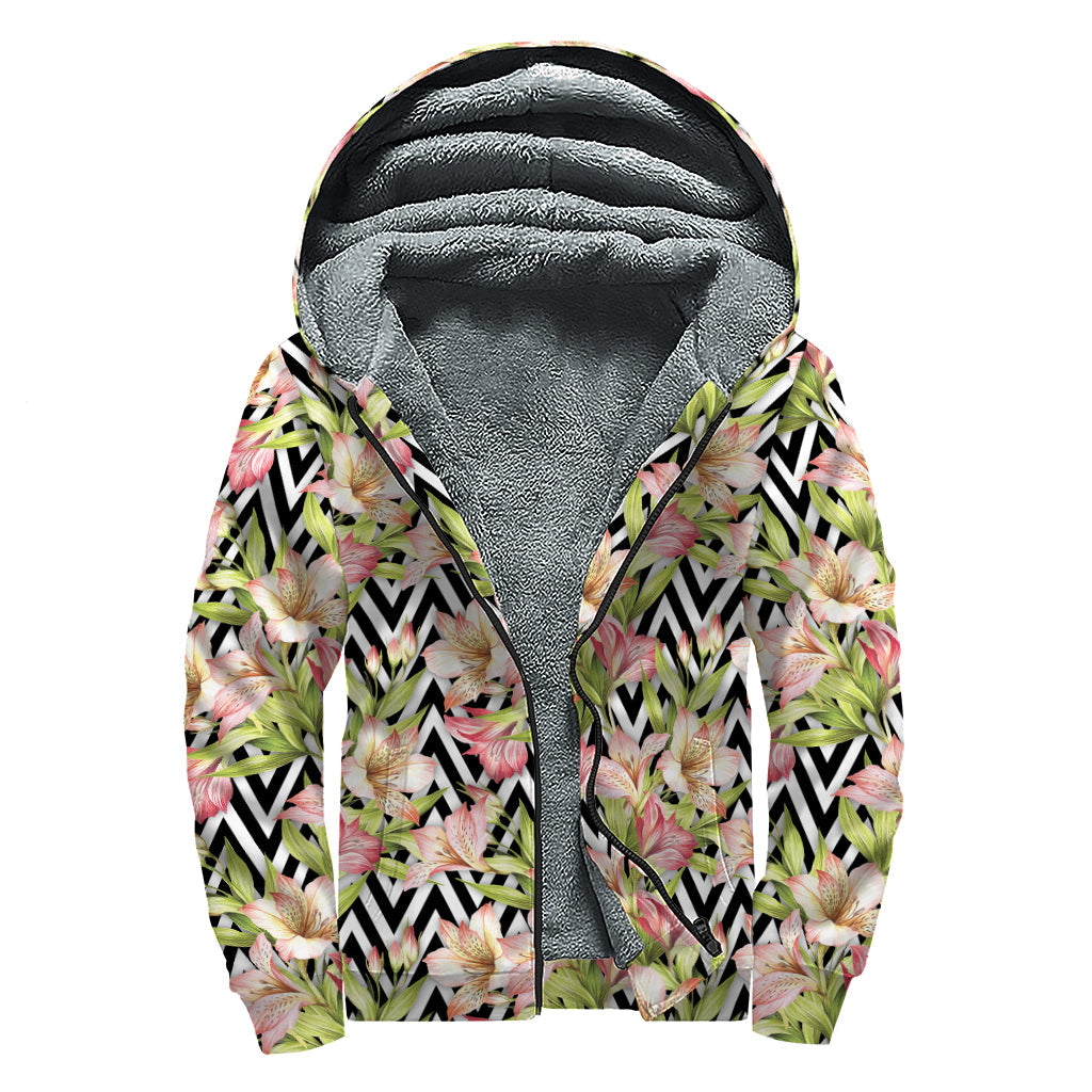 Groovy Vibes: Pastel Alstroemeria Zigzag Sherpa Lined Hoodie - 1