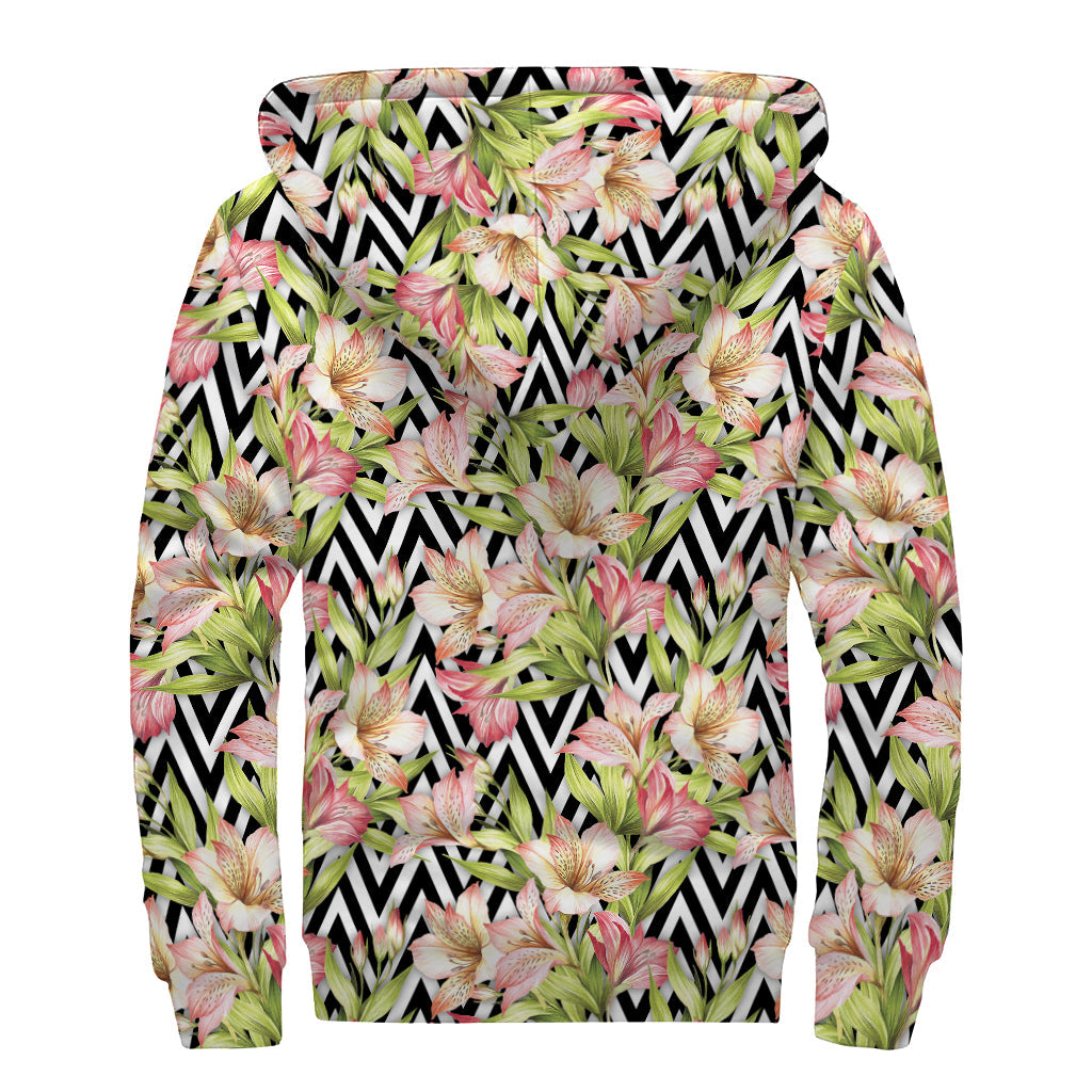 Groovy Vibes: Pastel Alstroemeria Zigzag Sherpa Lined Hoodie - 2