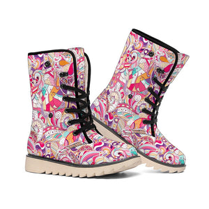 Emerald Blossoms - Pastel Bohemian Floral Pattern Print Winter Boots For Hippie