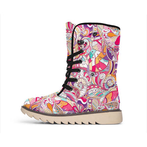 Emerald Blossoms - Pastel Bohemian Floral Pattern Print Winter Boots For Hippie