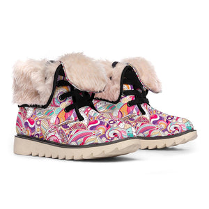 Emerald Blossoms - Pastel Bohemian Floral Pattern Print Winter Boots For Hippie