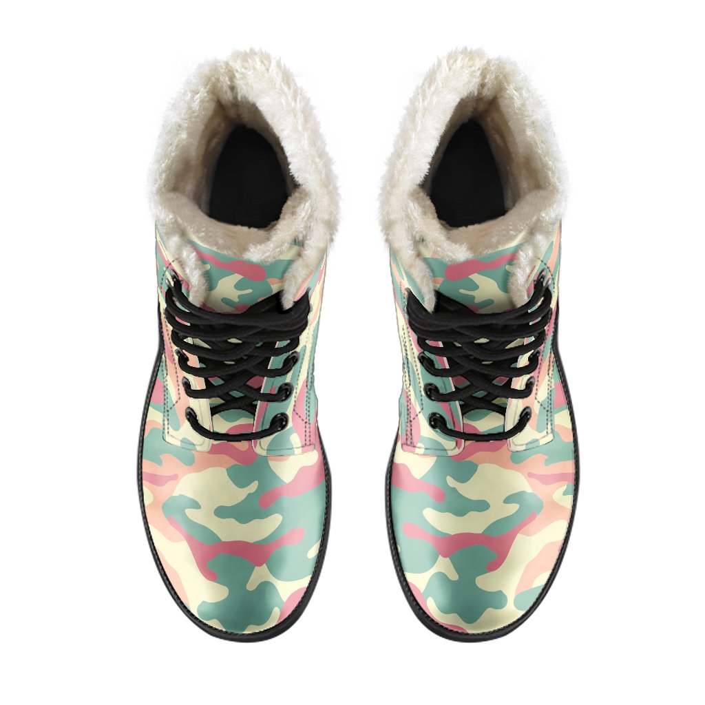 Pastel Camouflage Faux Fur Leather Boots - A Groovy Addition to Your Hippie Style - 4