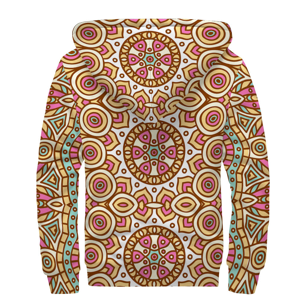 Groovy Pastel Ethnic Mandala Print Sherpa Lined Zip Up Hoodie for Free-Spirited Hippies - 2