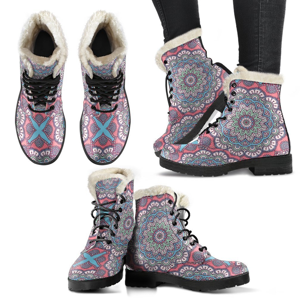 Mandala Bohemian Dreams: Faux Fur Leather Boots for the Hippie at Heart - 2