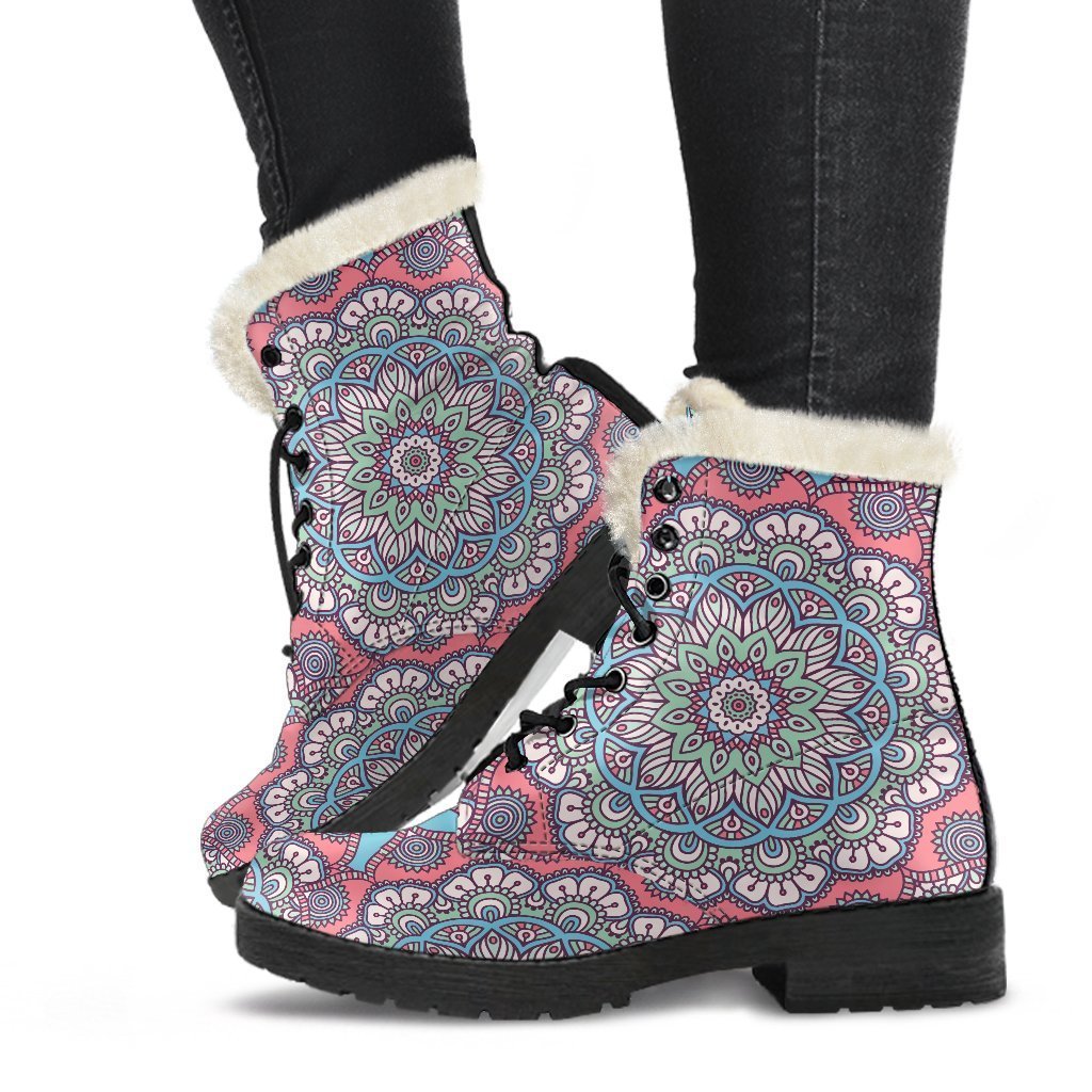 Mandala Bohemian Dreams: Faux Fur Leather Boots for the Hippie at Heart - 1