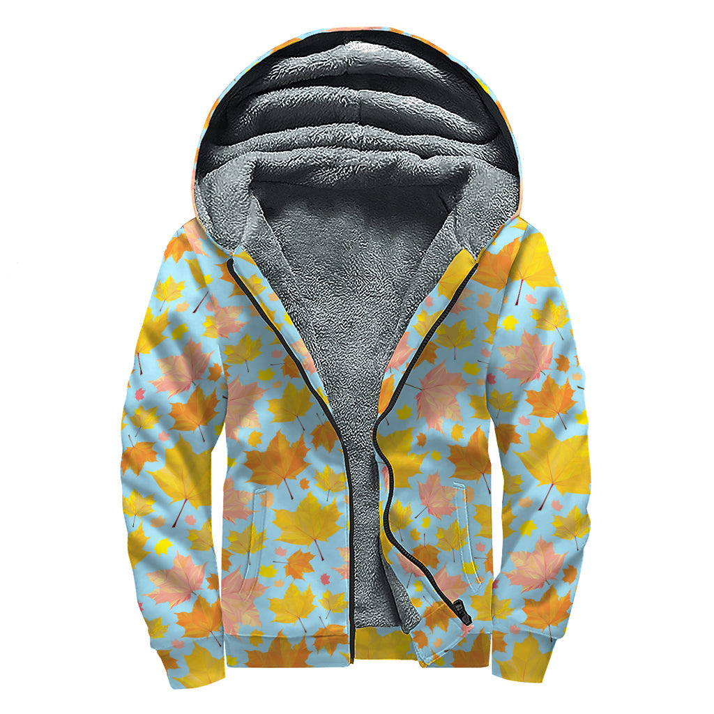 Pastel Maple Leaves Pattern Sherpa Lined Hoodie for Boho Chic Hippies - 1