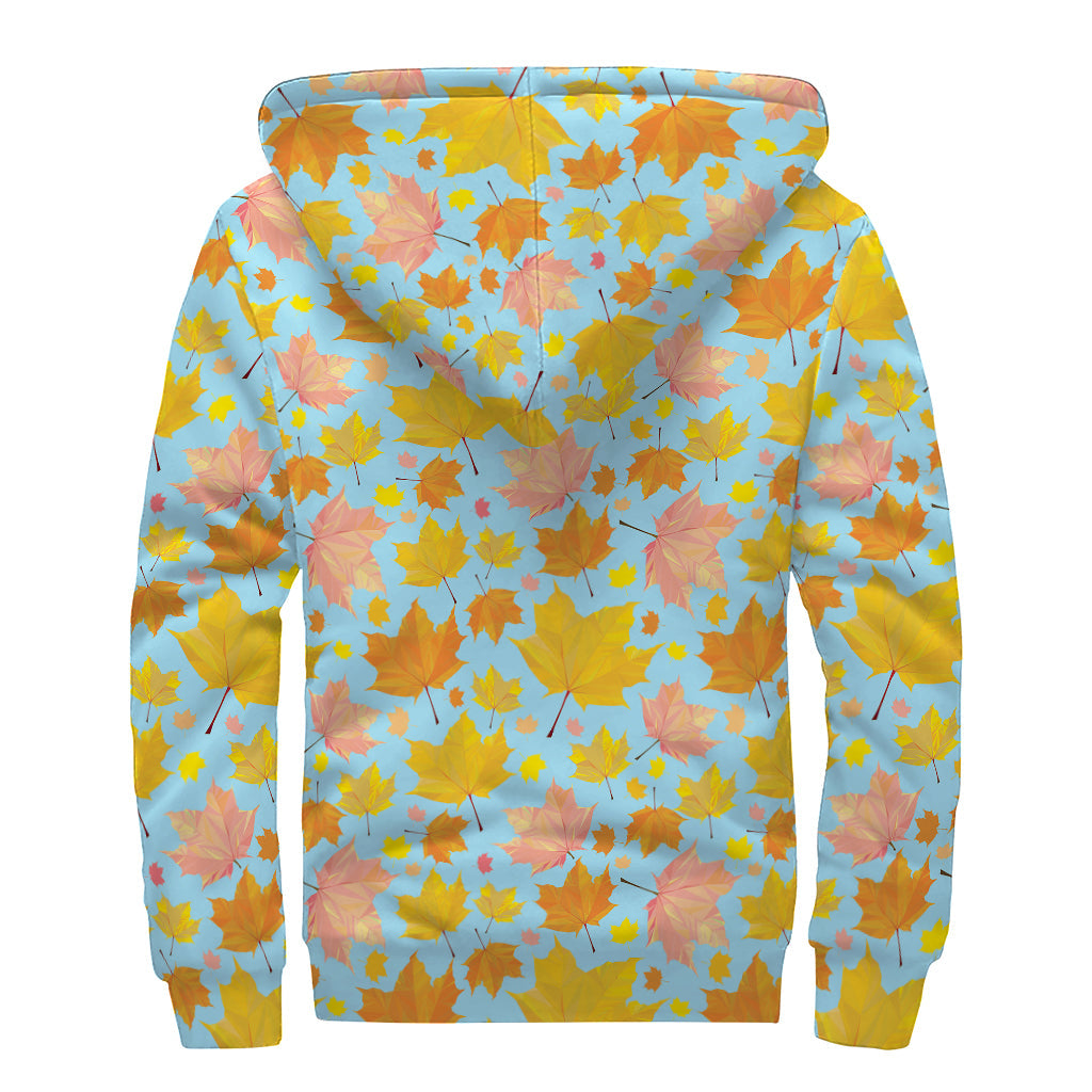 Pastel Maple Leaves Pattern Sherpa Lined Hoodie for Boho Chic Hippies - 2