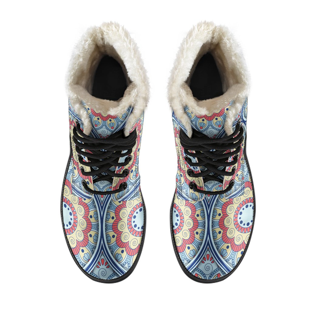 Groovy Mandala Print Faux Fur Leather Boots for Free-Spirited Hippies - 4