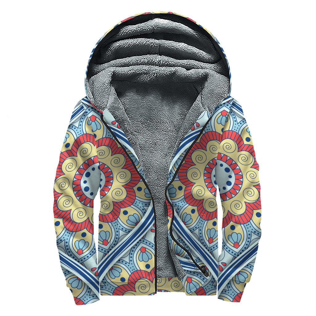 Bohemian Dream Sherpa Hoodie: Pastel Ornament Mandala Print - 1