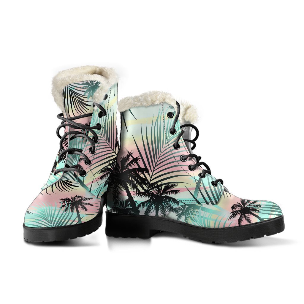 Pastel Palm Paradise Faux Fur Leather Hippie Boots - 3