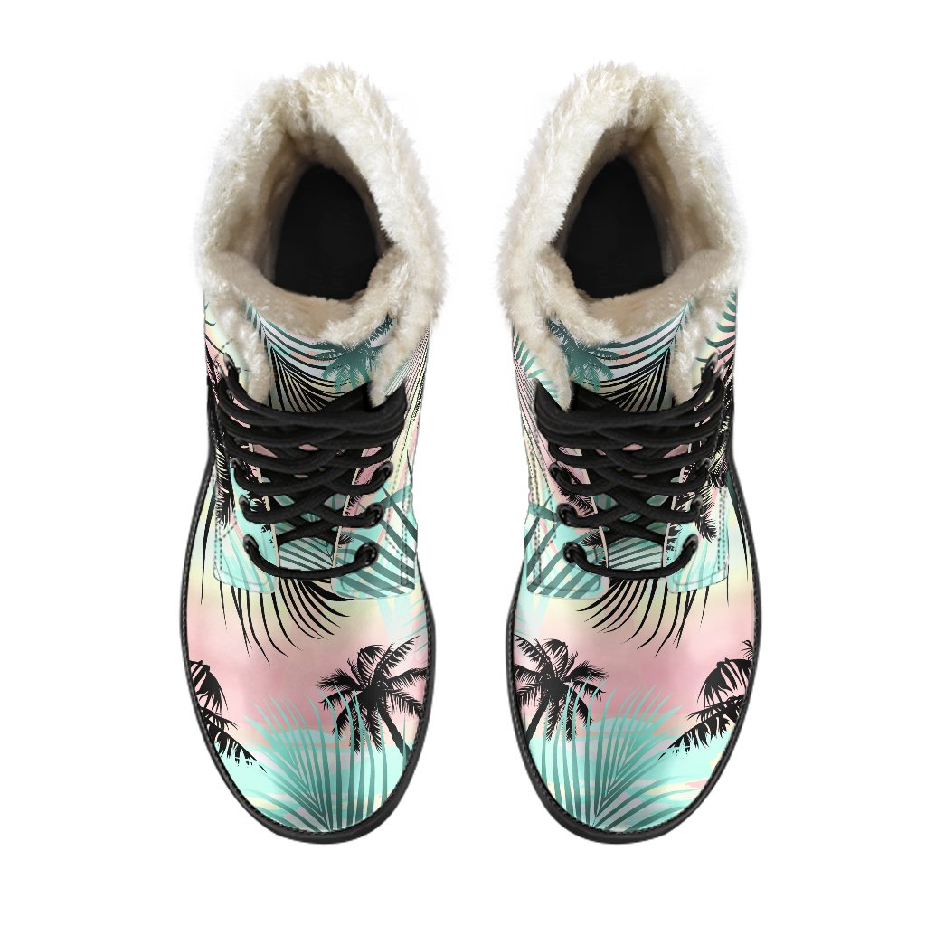 Pastel Palm Paradise Faux Fur Leather Hippie Boots - 4