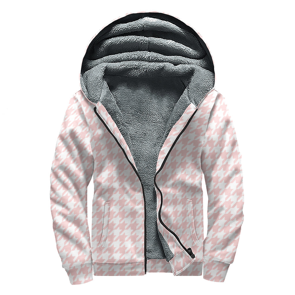 Pastel Pink Houndstooth Sherpa Hoodie: Embrace Your Inner Hippie Style! - 1