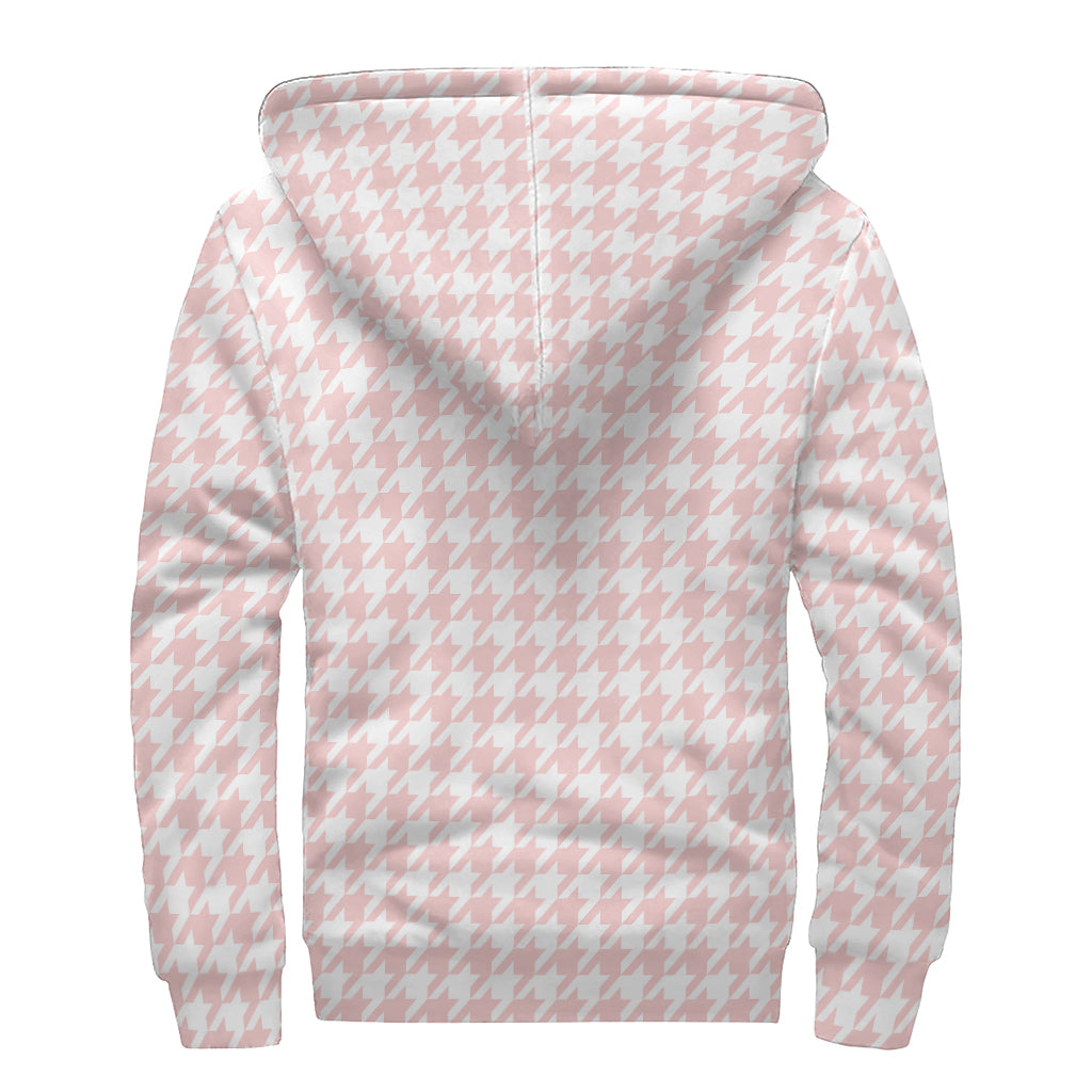 Pastel Pink Houndstooth Sherpa Hoodie: Embrace Your Inner Hippie Style! - 2