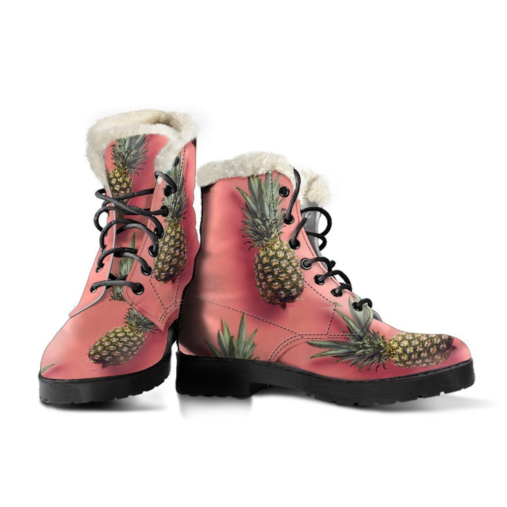 Pink Pineapple Paradise: Faux Fur Leather Hippie Boots - 3