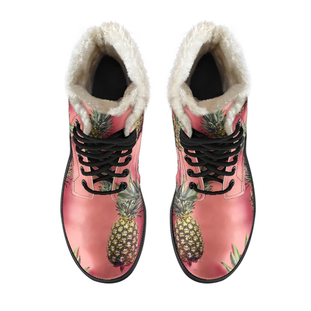 Pink Pineapple Paradise: Faux Fur Leather Hippie Boots - 4