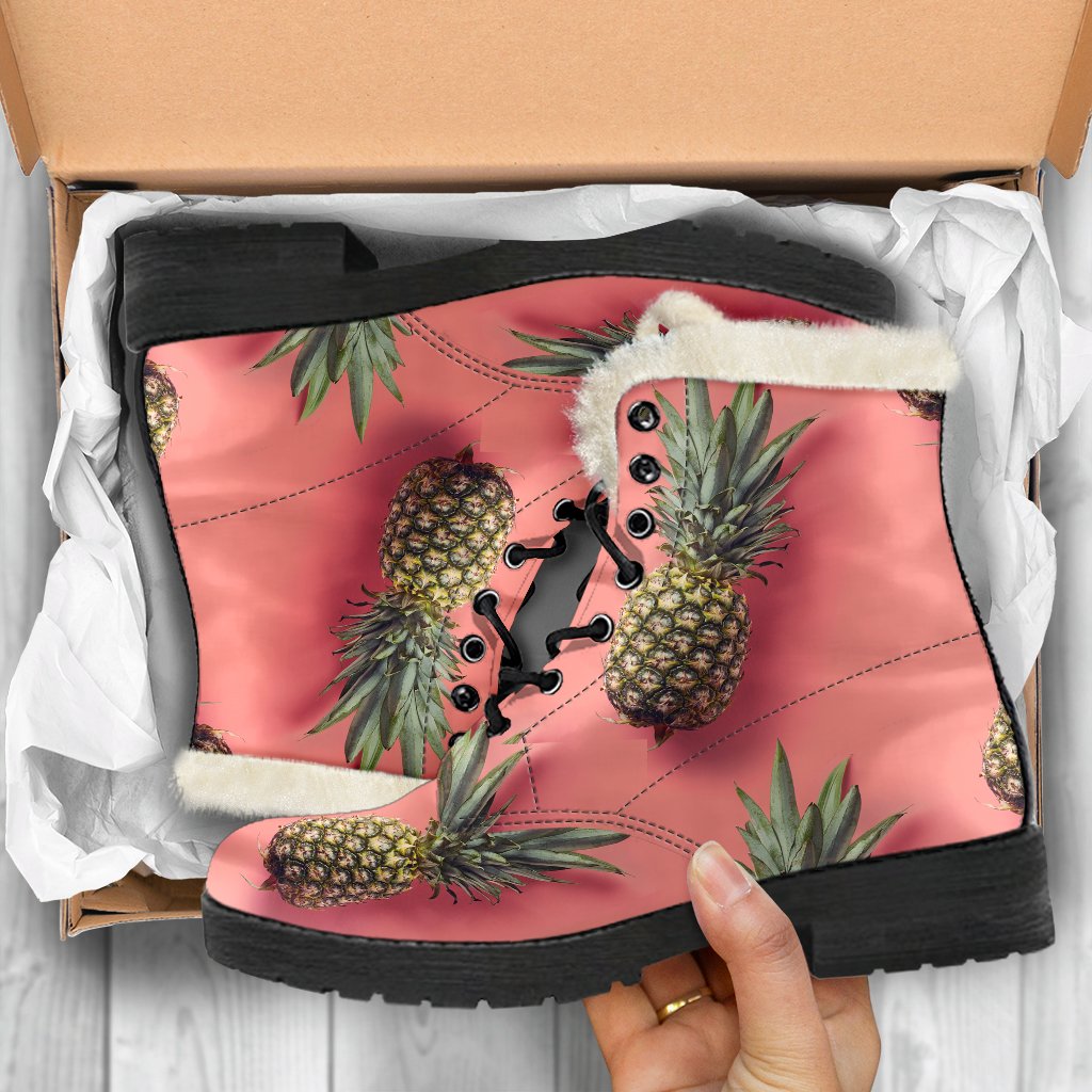 Pink Pineapple Paradise: Faux Fur Leather Hippie Boots - 5