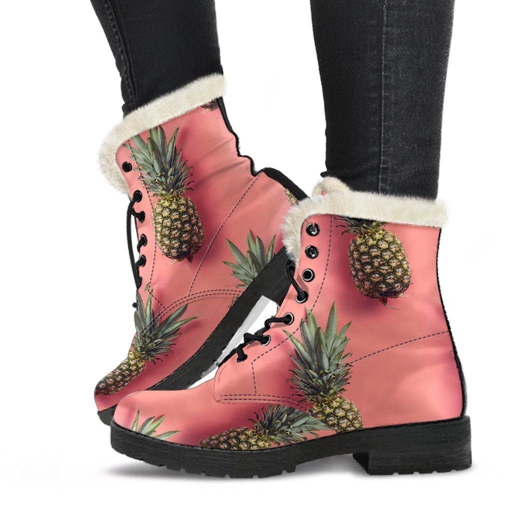 Pink Pineapple Paradise: Faux Fur Leather Hippie Boots - 1