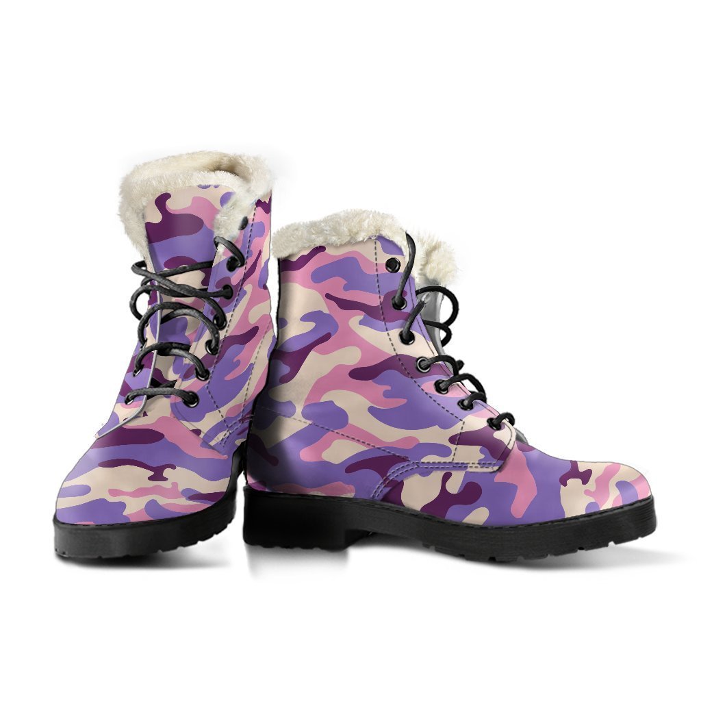 Groovy Camouflage Faux Fur Leather Boots in Pastel Purple - 3