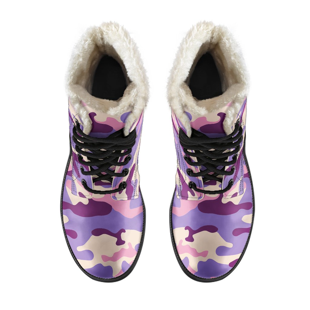 Groovy Camouflage Faux Fur Leather Boots in Pastel Purple - 4