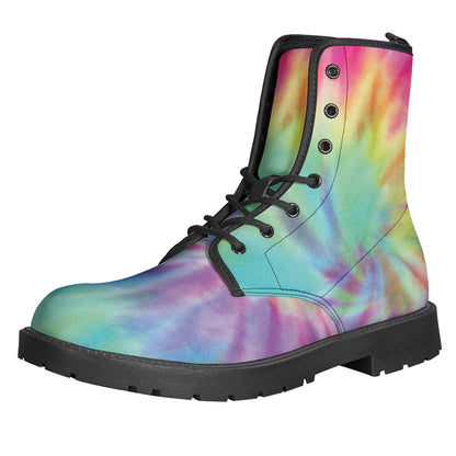 Groovy Vibes: Pastel Spiral Tie Dye Leather Boots for Hippies - 1