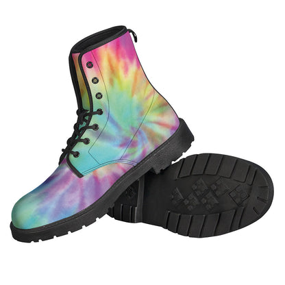 Groovy Vibes: Pastel Spiral Tie Dye Leather Boots for Hippies - 2