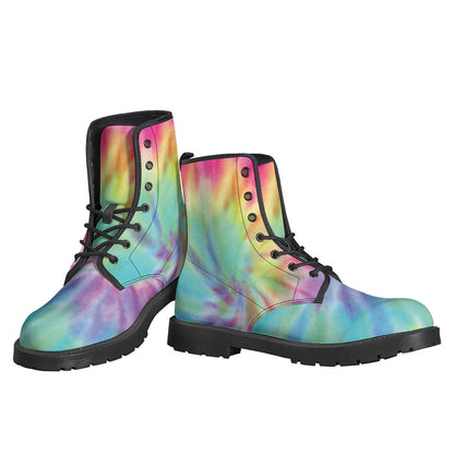 Groovy Vibes: Pastel Spiral Tie Dye Leather Boots for Hippies - 3