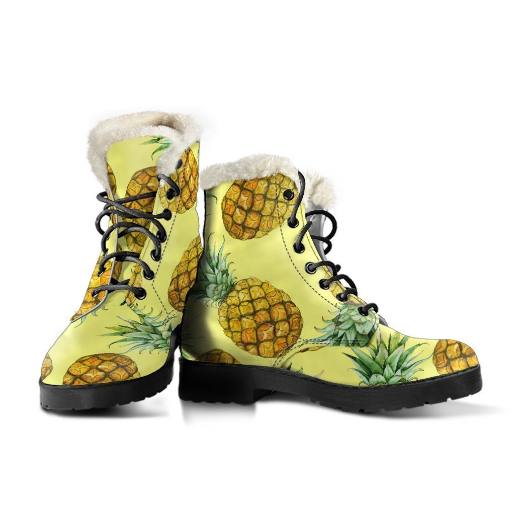 Pineapple Print Faux Fur Leather Boots: A Groovy Addition to Your Hippie Style - 3