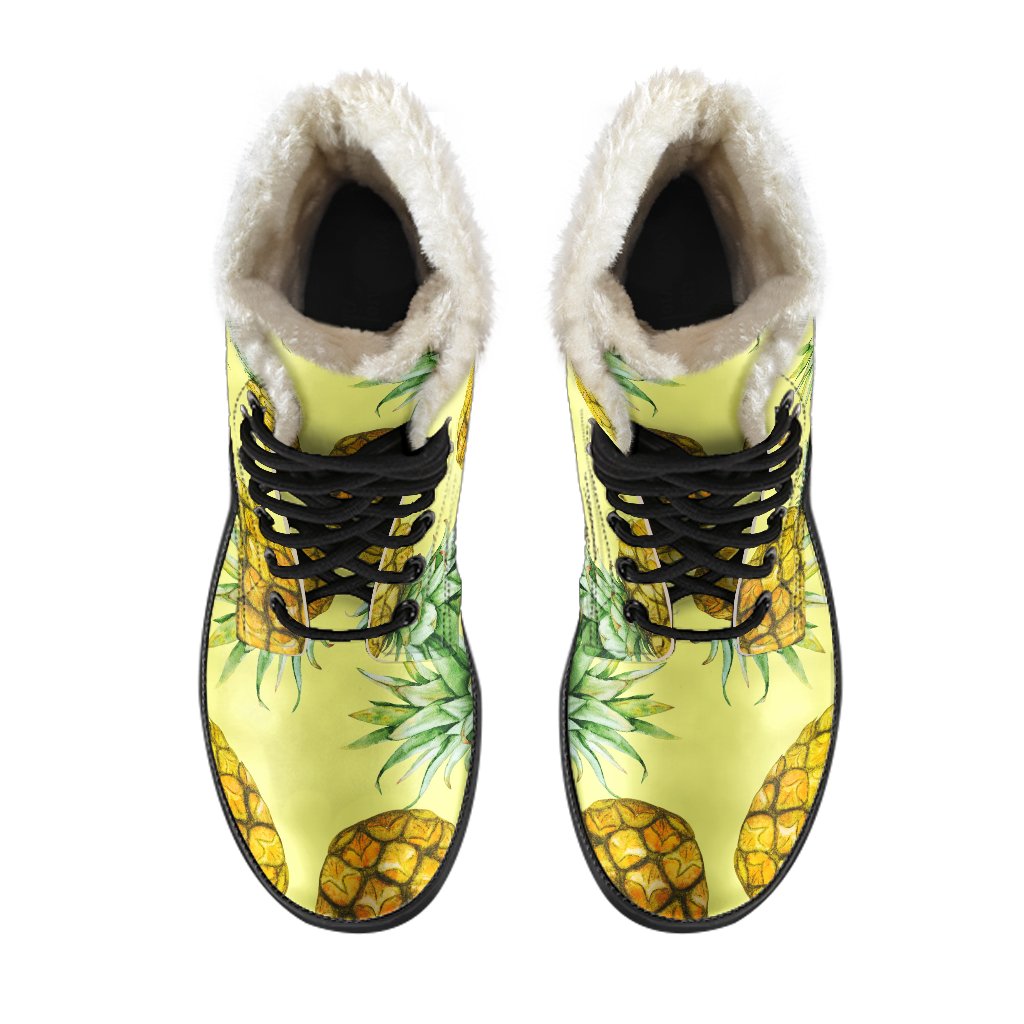 Pineapple Print Faux Fur Leather Boots: A Groovy Addition to Your Hippie Style - 4