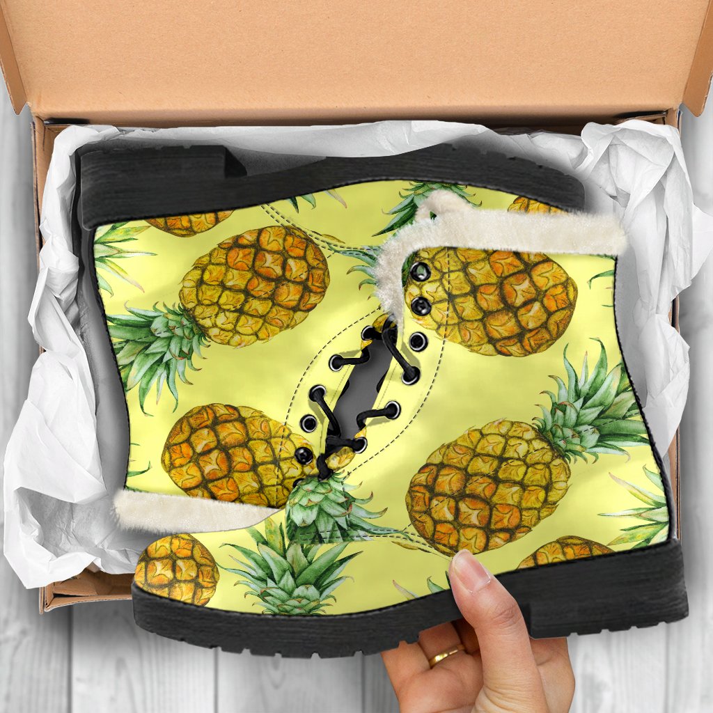 Pineapple Print Faux Fur Leather Boots: A Groovy Addition to Your Hippie Style - 5