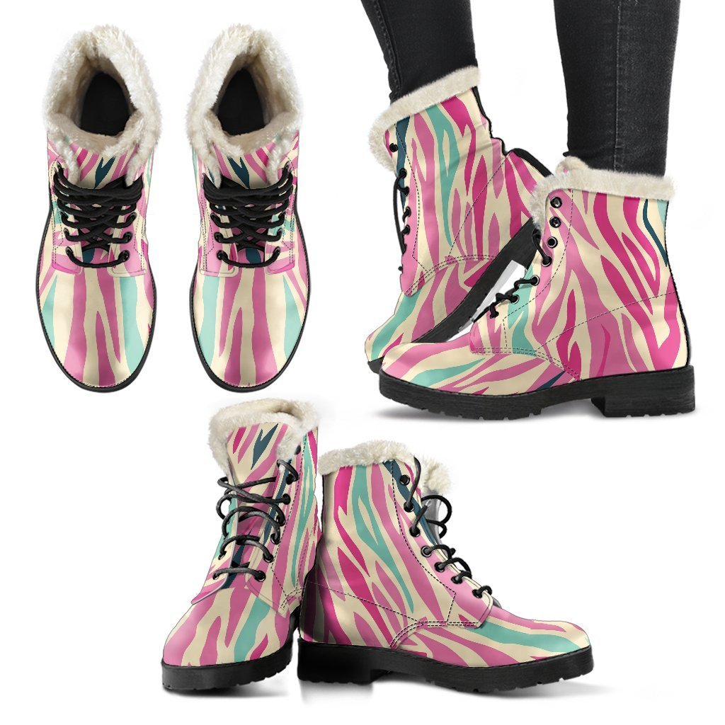 Pastel Zebra Pattern Faux Fur Leather Boots for the Groovy Hippie Soul - 2