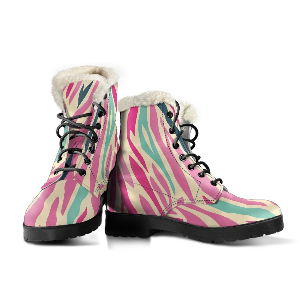 Pastel Zebra Pattern Faux Fur Leather Boots for the Groovy Hippie Soul - 3