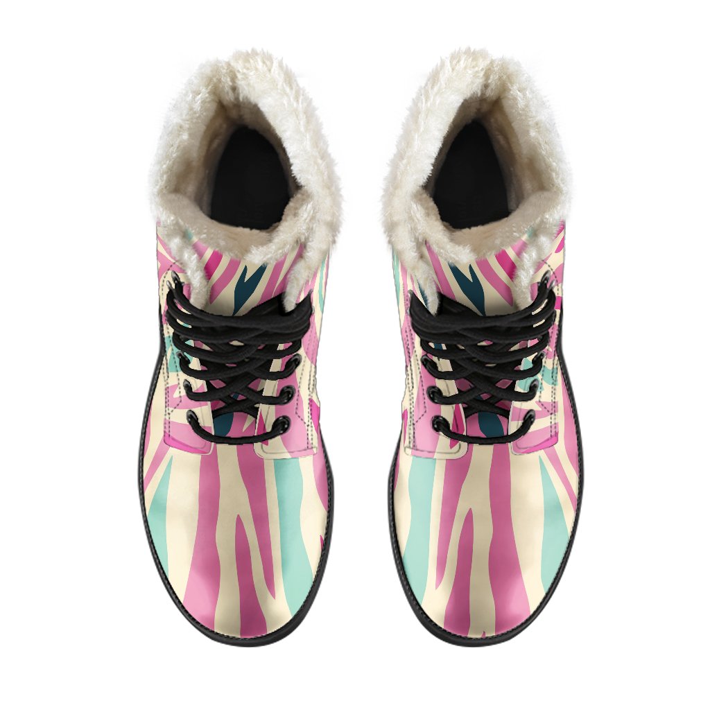 Pastel Zebra Pattern Faux Fur Leather Boots for the Groovy Hippie Soul - 4