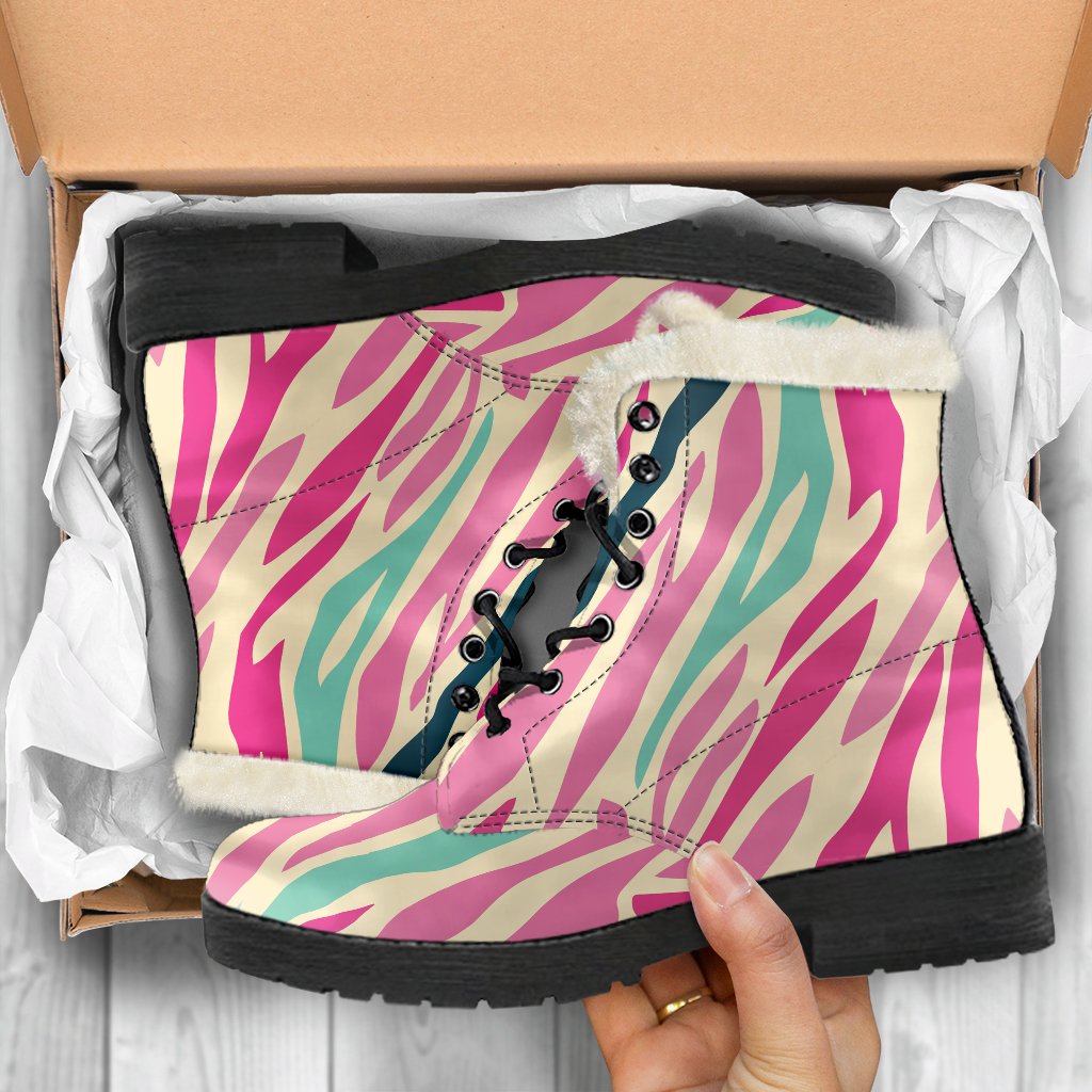 Pastel Zebra Pattern Faux Fur Leather Boots for the Groovy Hippie Soul - 5