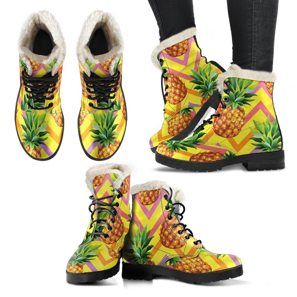 Groovy Zig-Zag Pineapple Faux Fur Leather Boots for Modern Hippies - 2