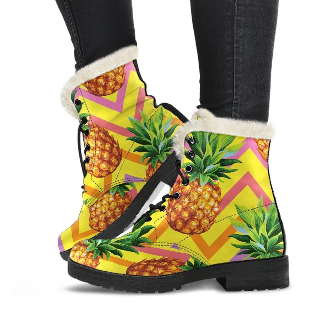 Groovy Zig-Zag Pineapple Faux Fur Leather Boots for Modern Hippies - 1