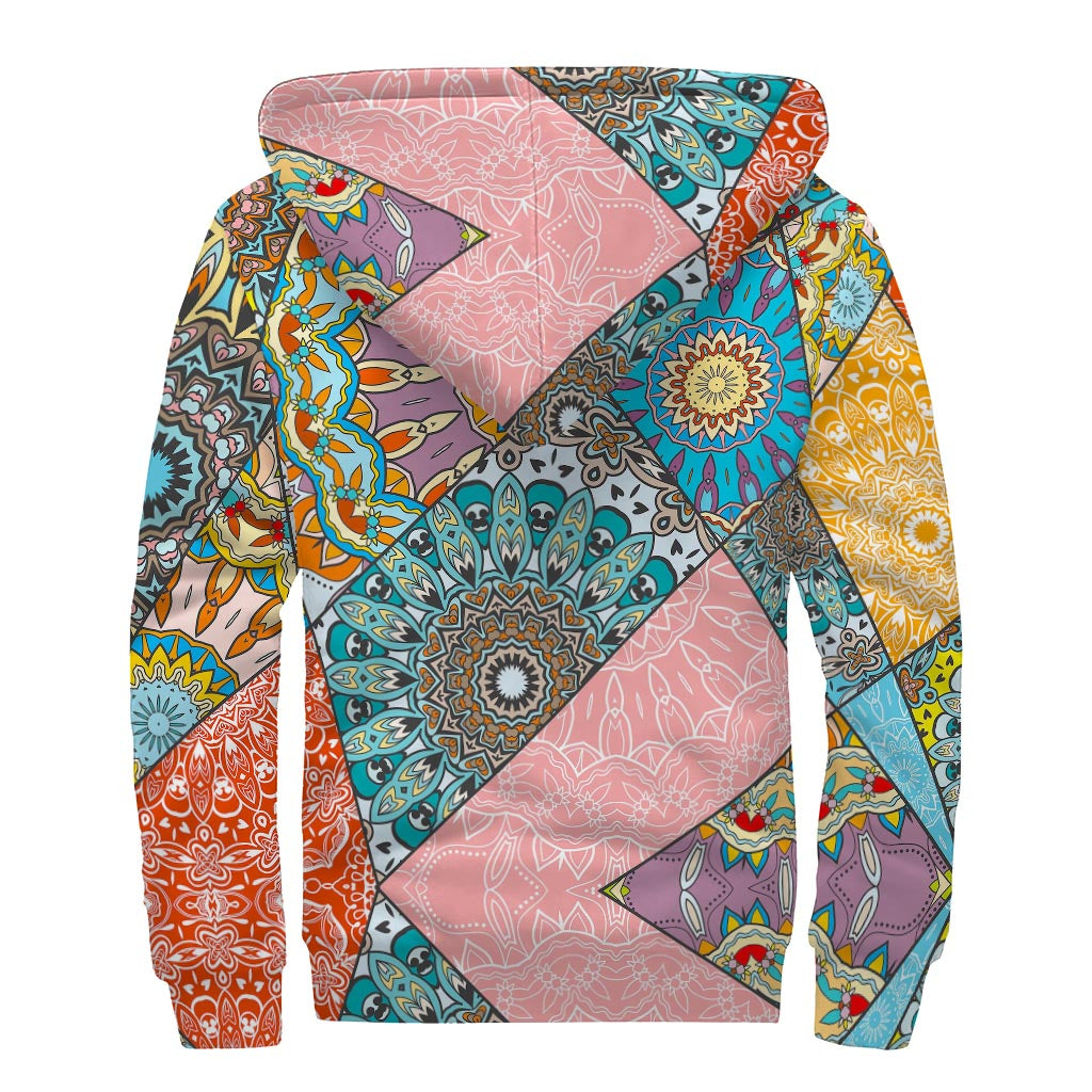 Groovy Patchwork Mandala Sherpa Hoodie for Free-spirited Hippies - 2