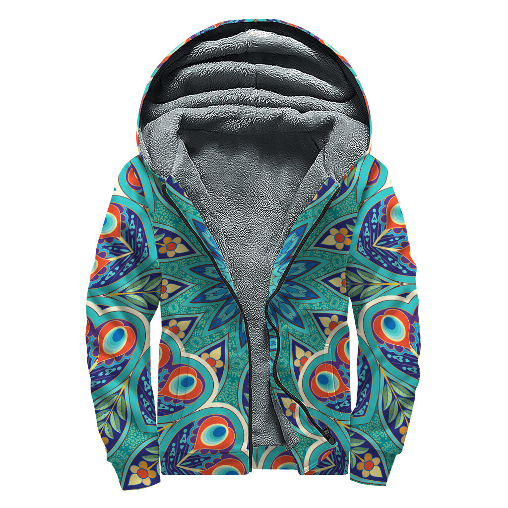 Peacock Feather Floral Sherpa Hoodie for Groovy Hippies - 1